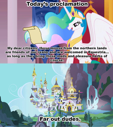 Size: 1021x1149 | Tagged: safe, princess celestia, moose, g4, celestia's proclamation, drugs, exploitable meme, meme