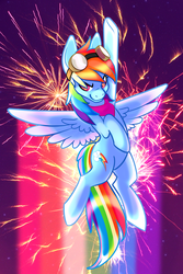 Size: 800x1200 | Tagged: safe, artist:twighat, rainbow dash, g4, female, fireworks, goggles, solo