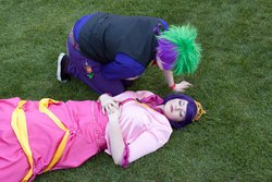 Size: 720x480 | Tagged: safe, artist:panjiren, rarity, spike, human, g4, coma, cosplay, female, irl, irl human, male, photo, princess, ship:sparity, shipping, sleeping, sleeping beauty, straight