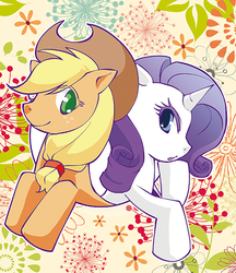 Size: 500x578 | Tagged: safe, artist:kumamama, applejack, rarity, g4, female, lesbian, pixiv, ship:rarijack, shipping