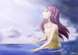 Size: 1024x731 | Tagged: safe, artist:kprovido, fluttershy, human, g4, female, humanized, solo