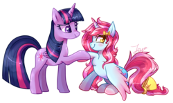 Size: 1703x1016 | Tagged: safe, artist:fayven, twilight sparkle, oc, oc:bonny bow, alicorn, pony, g4, female, mare, twilight sparkle (alicorn)