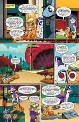 Size: 900x1384 | Tagged: safe, idw, official comic, applejack, rarity, yarnette, friends forever #8, g4, my little pony: friends forever, spoiler:comic, dexterous hooves, preview, sam and max, train