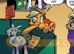 Size: 740x546 | Tagged: safe, idw, official comic, applejack, yarnette, goat, friends forever #8, g4, my little pony: friends forever, season 5, spoiler:comic, comic