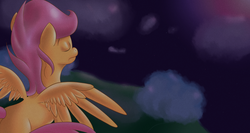 Size: 1600x853 | Tagged: safe, artist:nsslayer, scootaloo, g4, eyes closed, female, solo
