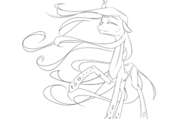 Size: 1207x805 | Tagged: safe, artist:holka13, queen chrysalis, changeling, changeling queen, g4, black and white, eyes closed, female, grayscale, lineart, monochrome, solo, windswept mane