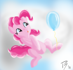 Size: 1069x1028 | Tagged: safe, artist:kinkyspree, pinkie pie, earth pony, pony, g4, balloon, female, solo, tongue out