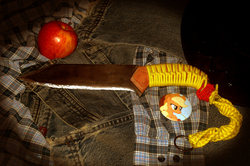 Size: 3072x2040 | Tagged: safe, artist:huskykaski, applejack, g4, high res, knife, my little arsenal, photo