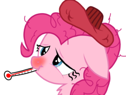 Size: 2048x1536 | Tagged: dead source, safe, artist:proponypal, pinkie pie, g4, backwards thermometer, bust, chest fluff, cold, female, floppy ears, flu, ice pack, messy mane, portrait, red nosed, scrunchy face, sick, simple background, solo, thermometer, transparent background