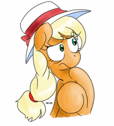 Size: 692x768 | Tagged: safe, artist:claireannecarr, applejack, g4, accessory swap, female, hat, simple background, solo, unsure, white background