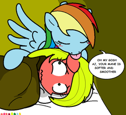 Size: 500x456 | Tagged: safe, artist:claireannecarr, rainbow dash, ask maplejack, g4, ask, cowboys and equestrians, female, lesbian, mad (tv series), mad magazine, maplejack, mistaken identity, ship:appledash, shipping, tumblr