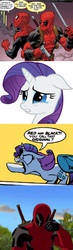 Size: 563x1936 | Tagged: safe, edit, idw, rarity, pony, unicorn, a dog and pony show, g4, comeback, comic, crying, deadpool, insult, insulting rarity, male, meme, spider-man