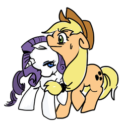 Size: 600x600 | Tagged: safe, applejack, rarity, earth pony, pony, unicorn, g4, duo, female, lesbian, not sure if want, personal space invasion, ship:rarijack, shipping