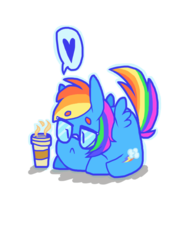 Size: 774x1032 | Tagged: safe, artist:vomitcunt, rainbow dash, g4, chibi, chubby, coffee, cute, female, glasses, heart, hipster, outline, solo, wrong aspect ratio