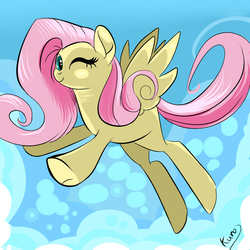 Size: 1000x1000 | Tagged: safe, artist:kuro-kunthekiller, fluttershy, g4, female, flying, solo, wink