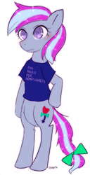 Size: 308x600 | Tagged: safe, artist:divided-s, oc, oc only, oc:queer-division, pony, bipedal, clothes, german, pixiv, solo, t-shirt