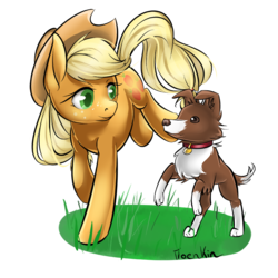 Size: 800x800 | Tagged: safe, artist:moenkin, applejack, winona, g4, rearing, simple background, transparent background