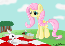 Size: 2480x1748 | Tagged: safe, artist:bigmackintosh, angel bunny, fluttershy, g4, picnic, print