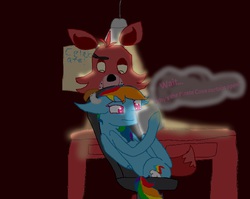 Size: 920x733 | Tagged: safe, artist:girzim88, rainbow dash, fox, g4, five nights at freddy's, foxy, this will end in death