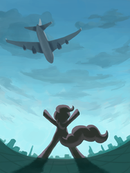 Size: 2400x3200 | Tagged: safe, artist:fahu, pinkie pie, earth pony, pony, g4, bipedal, female, high res, plane, solo