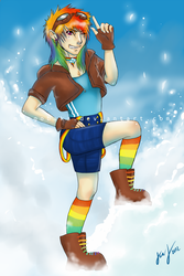 Size: 800x1200 | Tagged: safe, artist:mangobaka, rainbow dash, human, g4, clothes, female, humanized, rainbow socks, socks, solo, striped socks