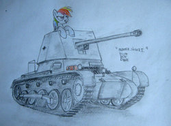 Size: 1024x757 | Tagged: safe, artist:blueboxdave, rainbow dash, g4, female, panzerjager i, solo, tank (vehicle), traditional art
