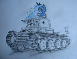 Size: 1024x796 | Tagged: safe, artist:blueboxdave, princess luna, g4, female, panzer 38(t), solo, tank (vehicle), traditional art