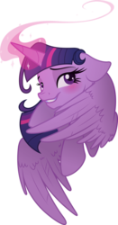 Size: 4205x8017 | Tagged: safe, artist:gray-gold, artist:probablyfakeblonde, twilight sparkle, alicorn, pony, g4, absurd resolution, bedroom eyes, blushing, cute, female, floppy ears, grin, looking at you, magic, mare, portrait, simple background, smiling, solo, transparent background, twiabetes, twilight sparkle (alicorn), vector, wings