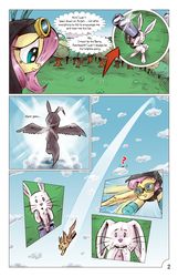 Size: 1393x2167 | Tagged: safe, artist:saturdaymorningproj, angel bunny, fluttershy, pegasus, pony, comic:angelic flutterboom, g4, binoculars, bunny ears, clothes, comic, dangerous mission outfit, female, flying, hoodie, mare