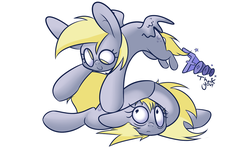 Size: 1280x759 | Tagged: safe, artist:extradan, derpy hooves, oc, oc:jerky hooves, pegasus, pony, g4, female, mare