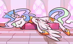Size: 1920x1152 | Tagged: safe, artist:gsphere, princess celestia, alicorn, pony, g4, cute, cutelestia, drool, eyes closed, female, majestic as fuck, mare, morerestia, open mouth, prone, sleeping, snoring, solo, spread wings, tongue out