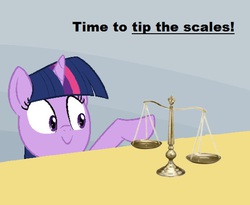 Size: 550x450 | Tagged: safe, twilight sparkle, pony, unicorn, g4, exploitable meme, fire emblem, meme, miyuki sawashiro, robin (fire emblem), scale, scales, spill, spilled milk, super smash bros., unicorn twilight, voice actor joke