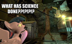 Size: 960x600 | Tagged: safe, artist:pinkie diane roosevelt phd, derpy hooves, twilight sparkle, alicorn, pony, g4, 3d, alien grunt, black mesa, female, gmod, half-life, mare, twilight sparkle (alicorn), what has science done