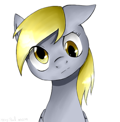 Size: 889x900 | Tagged: safe, artist:mezy-peach, derpy hooves, pegasus, pony, g4, confused, female, head tilt, looking at you, mare, simple background, solo, white background