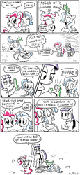 Size: 600x1300 | Tagged: safe, artist:foudubulbe, gummy, maud pie, pinkie pie, trixie, earth pony, pony, comic:damp rocks, g4, amputation prank, biting, clothes, comic, crying, dress, female, foaming at the mouth, lesbian, maximum trolling, ship:mauxie, shipping, trolling