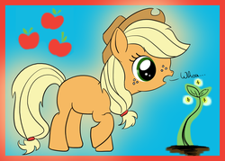 Size: 1528x1096 | Tagged: safe, artist:hllday, applejack, earth pony, pony, g4, cutie mark, female, filly, filly applejack, plant, solo, younger