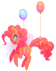 Size: 1388x1769 | Tagged: dead source, safe, artist:toycake, pinkie pie, earth pony, pony, g4, balloon, cute, diapinkes, female, floating, mare, open mouth, solo, then watch her balloons lift her up to the sky