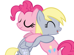 Size: 7999x5927 | Tagged: safe, artist:mmdfantage, derpy hooves, pinkie pie, earth pony, pegasus, pony, g4, absurd resolution, eyes closed, female, hug, mare, simple background, transparent background, vector