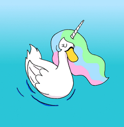 Size: 700x718 | Tagged: safe, artist:manulis, princess celestia, bird, duck, g4, eyes closed, female, solo, species swap, swanlestia, water