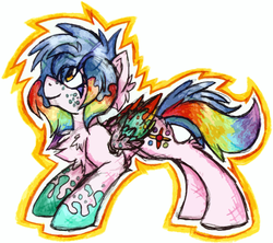 Size: 1081x962 | Tagged: safe, artist:php166, oc, oc only, oc:cotton canvas, pegasus, pony, colored wings, cutie mark, female, freckles, mare, multicolored wings, rainbow, rainbow hair, rainbow wings, wings