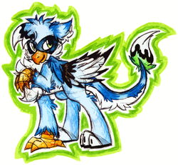 Size: 1237x1141 | Tagged: safe, artist:php166, oc, oc only, oc:jayfeather, blue jay, griffon, bluejay griffon, cutie mark, griffon oc, male, solo