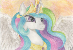 Size: 3413x2357 | Tagged: safe, artist:kei1510, princess celestia, g4, female, high res, solo, traditional art