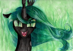 Size: 3345x2321 | Tagged: safe, artist:kei1510, queen chrysalis, changeling, changeling queen, g4, female, high res, solo, traditional art