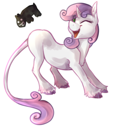 Size: 631x708 | Tagged: safe, artist:thelionmedal, sweetie belle, classical unicorn, g4, female, horn, leonine tail, skippy, skippy the moonrock, solo