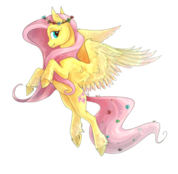 Size: 1500x1467 | Tagged: safe, artist:thelionmedal, fluttershy, pegasus, pony, g4, cute, female, floral head wreath, flower, flower in tail, mare, profile, shyabetes, simple background, solo, transparent background, unshorn fetlocks, wing fluff
