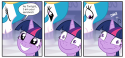 Size: 1200x558 | Tagged: safe, princess celestia, twilight sparkle, g4, asdfmovie, exploitable meme, hapless twilight, meme, twilight snapple