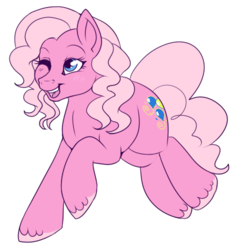 Size: 486x500 | Tagged: safe, artist:lulubell, pinkie pie (g3), earth pony, pony, g3, cute, female, g3 diapinkes, mare, one eye closed, running, simple background, solo, transparent background, unshorn fetlocks, wink