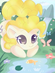 Size: 768x1024 | Tagged: safe, artist:xangelheartx, surprise, butterfly, fish, pegasus, pony, g1, female, solo, water