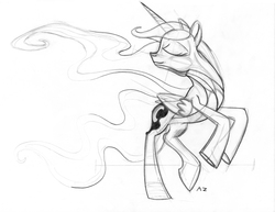 Size: 3306x2550 | Tagged: safe, artist:iixxqwerty, princess luna, g4, eyes closed, female, high res, monochrome, solo