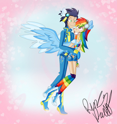 Size: 1400x1482 | Tagged: safe, artist:2-lettdodd, rainbow dash, soarin', human, g4, clothes, converse, female, humanized, male, ship:soarindash, shipping, shoes, skinny, straight, thin, winged humanization